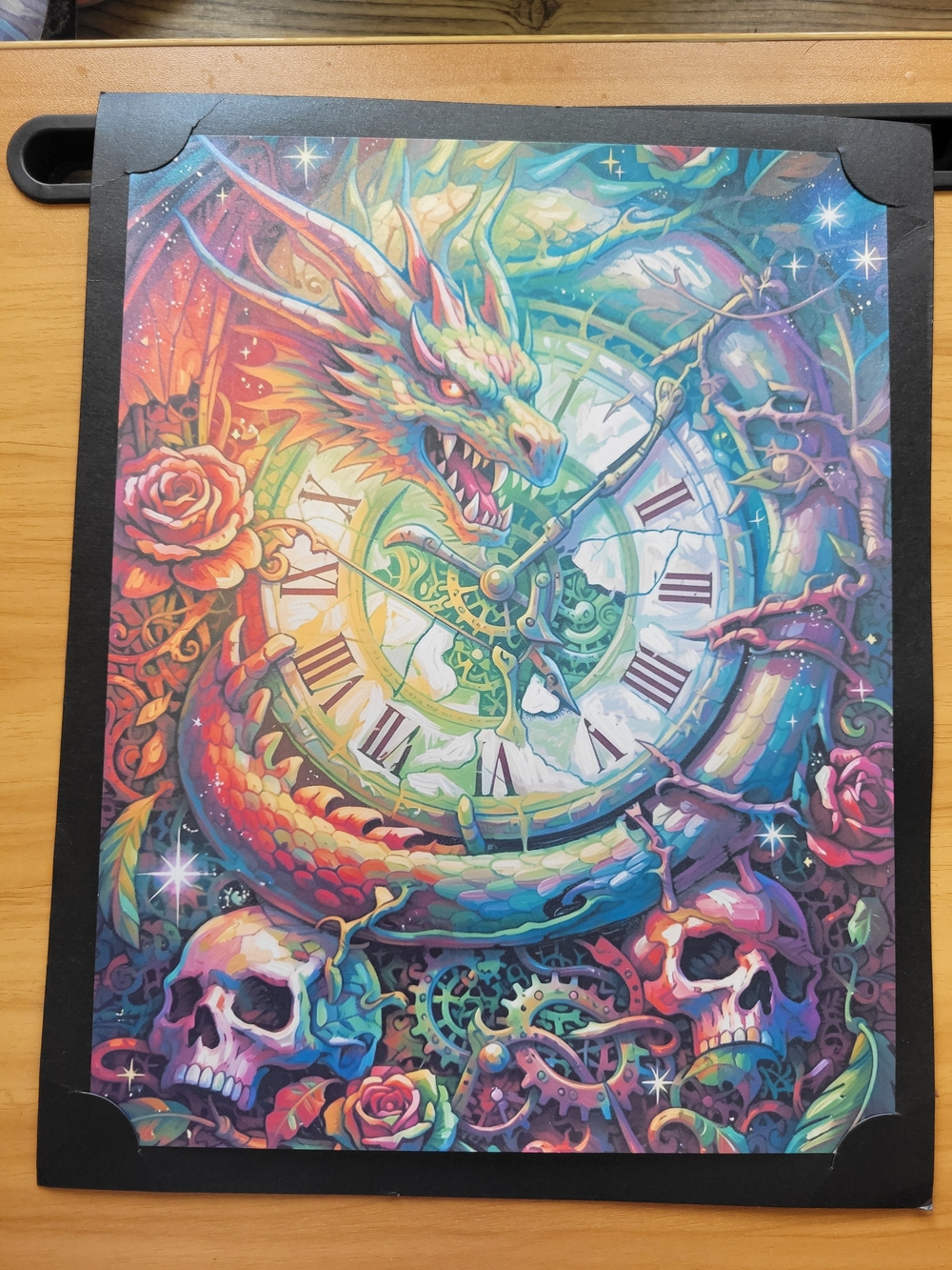 💀NEW💀 Multicolor Dragon Clock Fantasy  Art Print